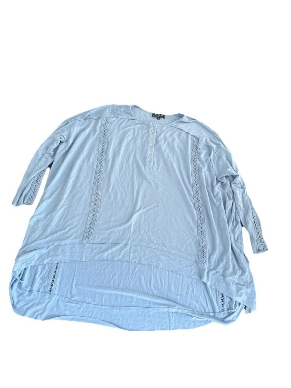 POL Raw Edge Henley Top Blue Medium